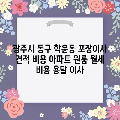 광주시 동구 학운동 포장이사 견적 비용 아파트 원룸 월세 비용 용달 이사