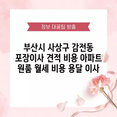 부산시 사상구 감전동 포장이사 견적 비용 아파트 원룸 월세 비용 용달 이사