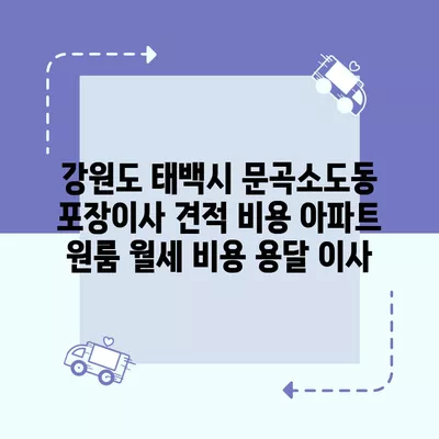 강원도 태백시 문곡소도동 포장이사 견적 비용 아파트 원룸 월세 비용 용달 이사