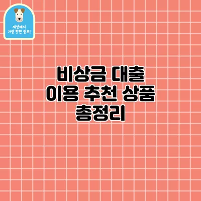 비상금 대출 이용 추천 상품 총정리